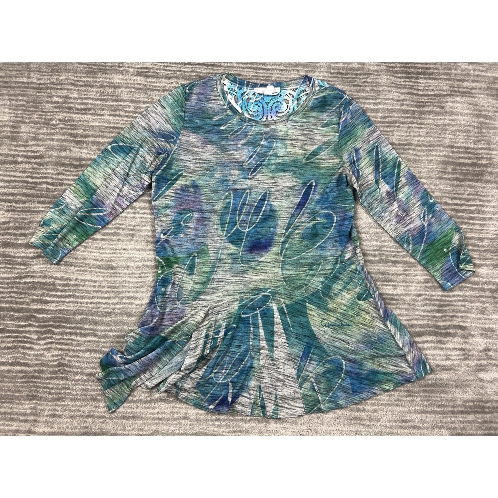 Art & Sol Dawn Davis Top Womens Medium Tunic Lace Back Asymmetric Hem 3/4 Sleeve